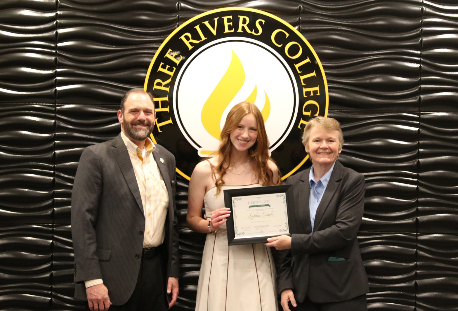 Sophia Leach with Dr. Wesley Payne and Dr. Rita Gulstad