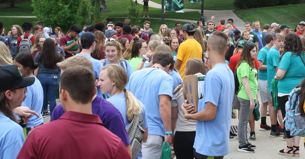 Students on Inman plaza