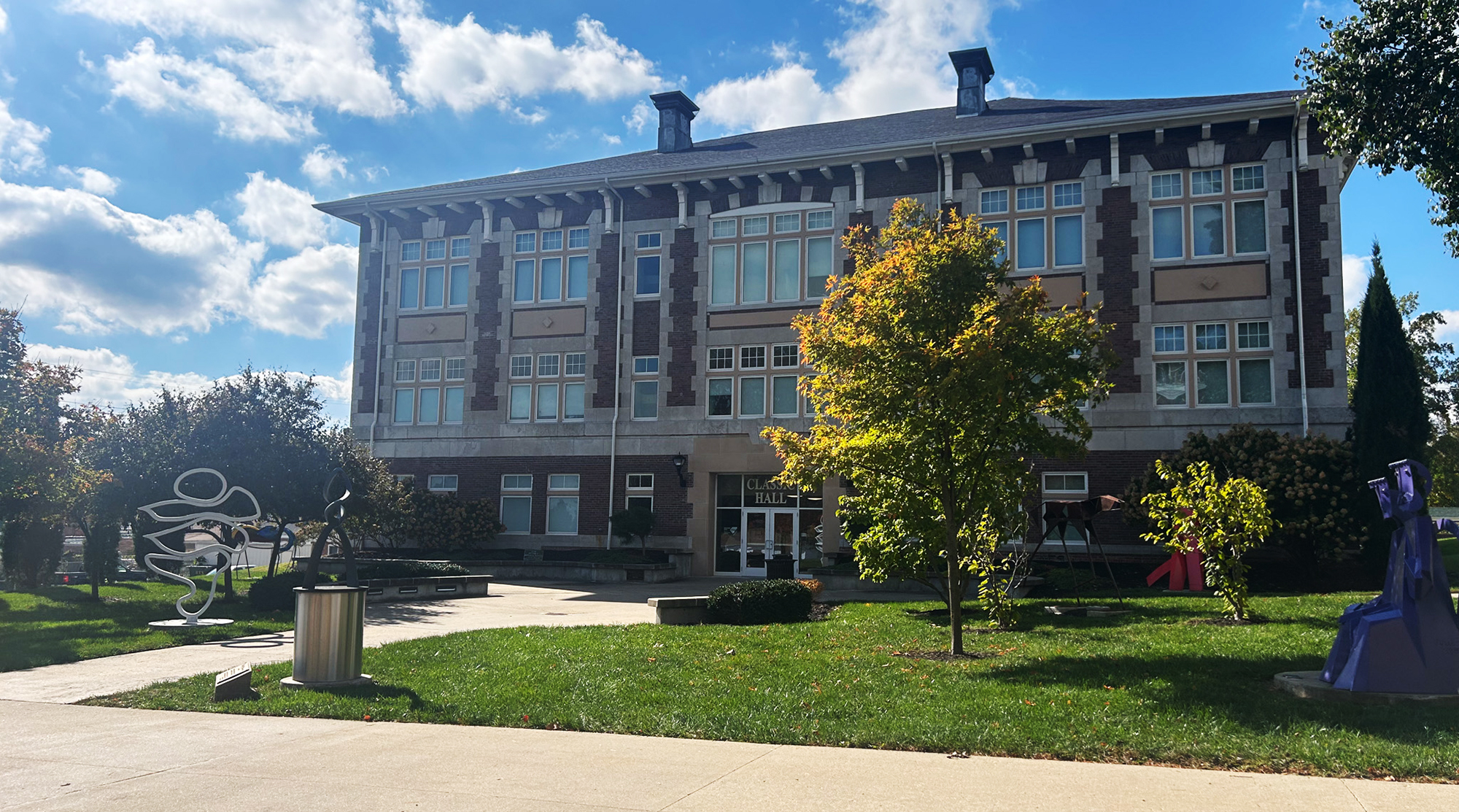 Sculptures outside Classic Hall